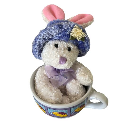 Vintage Dan Dee Coffee Soup Mug Tea Cup with Plush Bunny Gift Set Easter Spring - Picture 1 of 9